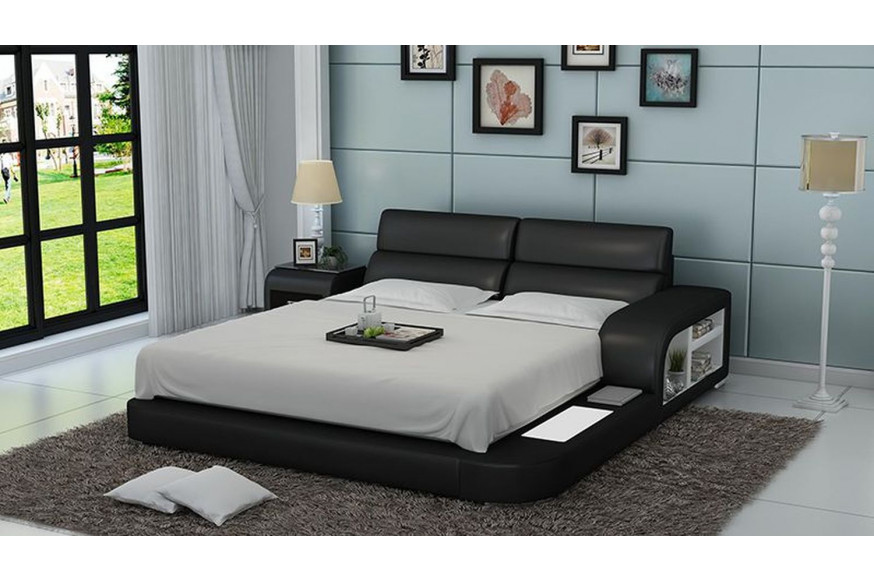 Jubilee™ Jodi Queen Size Right Hand Facing Bed with Storage - Black, Bonded Leather