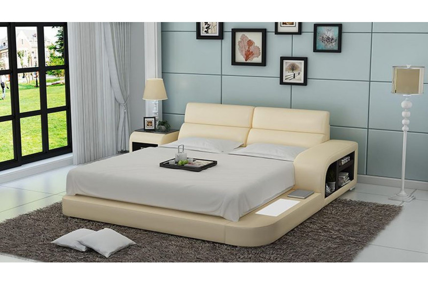 Jubilee™ Jodi Queen Size Right Hand Facing Bed with Storage - Beige, Bonded Leather