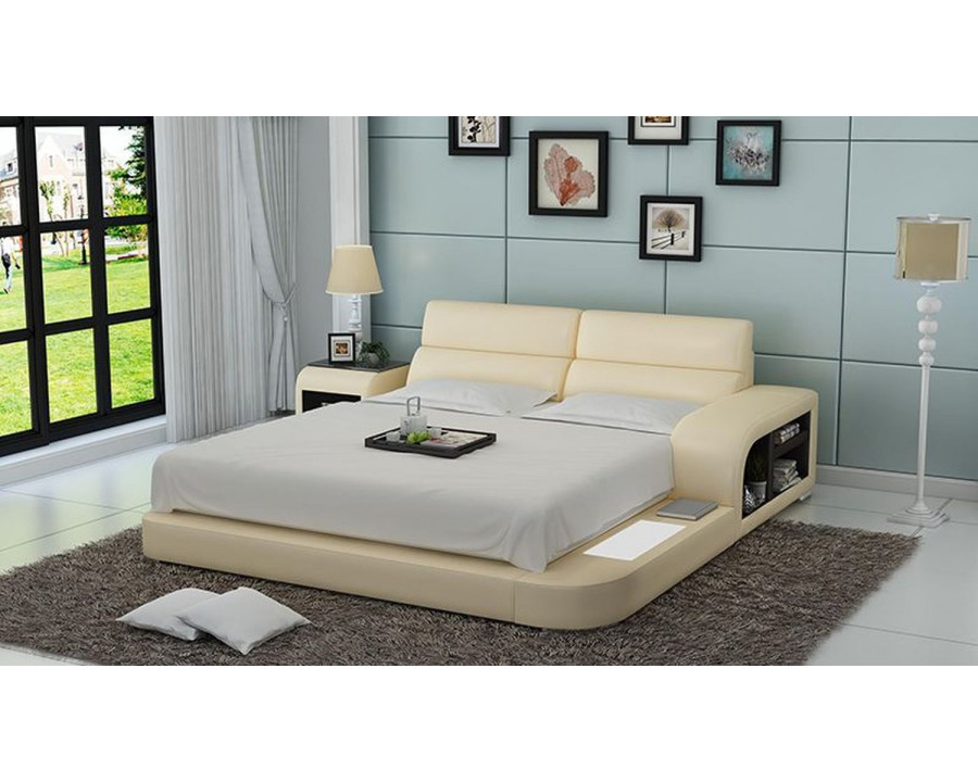 Jubilee Jodi Queen Size Right Hand Facing Bed with Storage - Beige, Italian Top Grain Leather