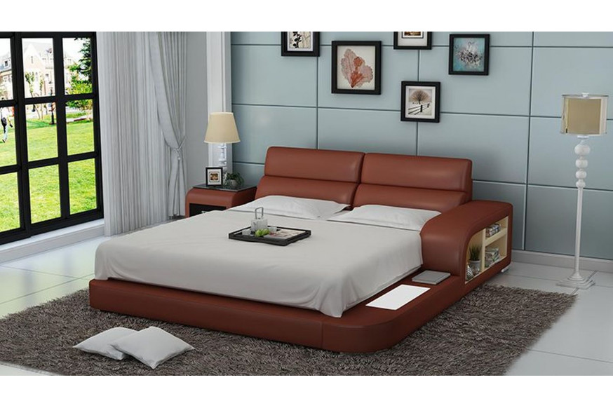 Jubilee™ Jodi Queen Size Right Hand Facing Bed with Storage - Brown, Bonded Leather