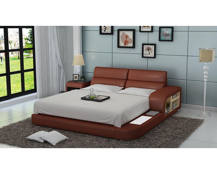 Jubilee Jodi Queen Size Right Hand Facing Bed with Storage - Brown, Bonded Leather