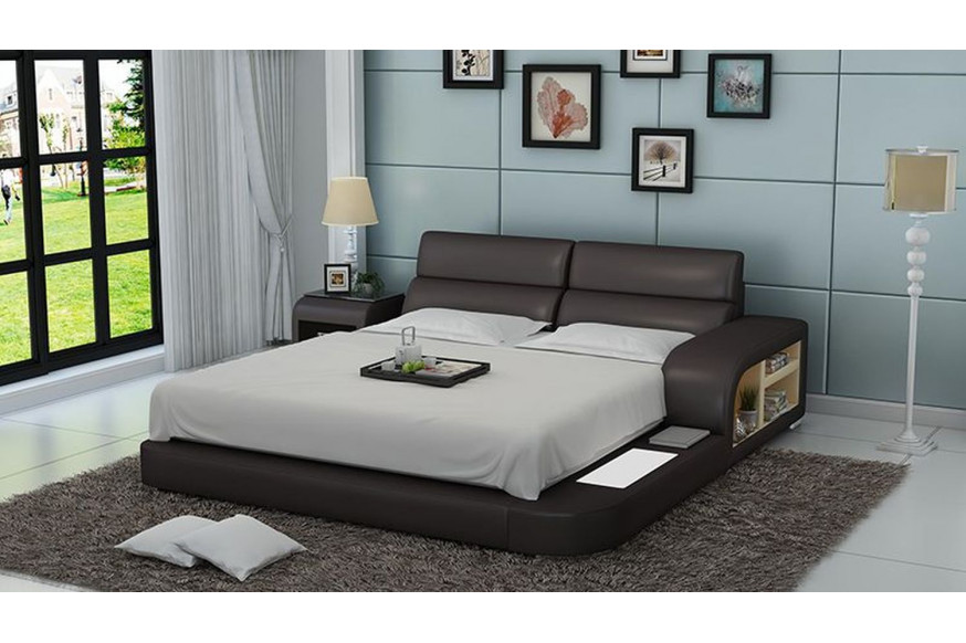 Jubilee™ Jodi Queen Size Right Hand Facing Bed with Storage - Dark Brown, Bonded Leather