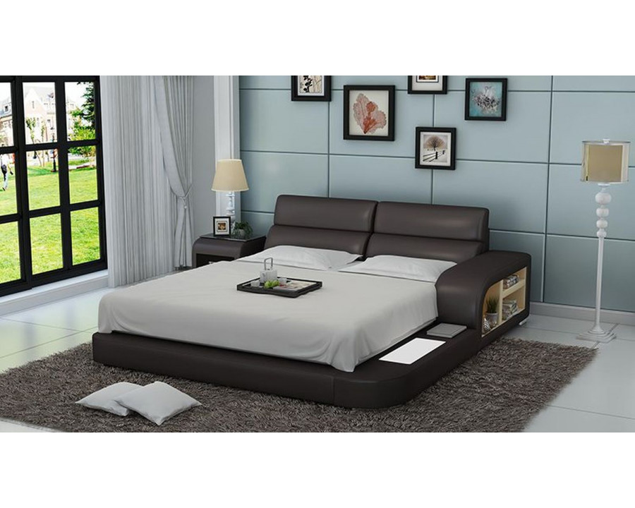 Jubilee Jodi Queen Size Right Hand Facing Bed with Storage - Dark Brown, Bonded Leather