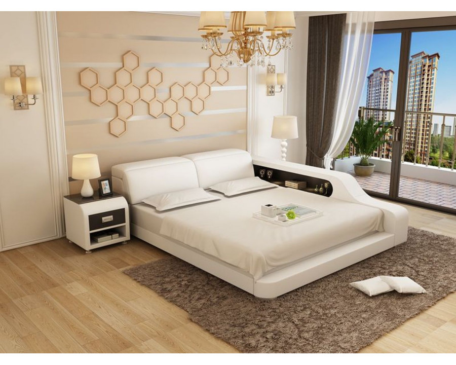 Jubilee Kreutzer Queen Size Left Hand Facing Bed with Storage - White, Italian Top Grain Leather