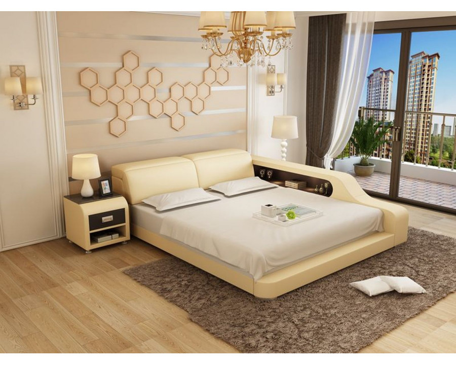 Jubilee Kreutzer Queen Size Both Hand Facing Bed with Storage - Beige, Italian Top Grain Leather