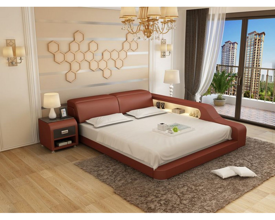 Jubilee Kreutzer Queen Size Right Hand Facing Bed with Storage - Brown, Italian Top Grain Leather