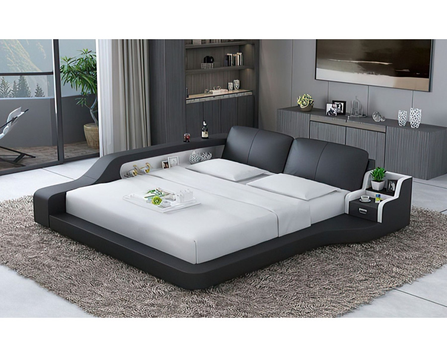 Jubilee Mcguire Queen Size Right Hand Facing Bed with Storage - Black/White, Bonded Leather