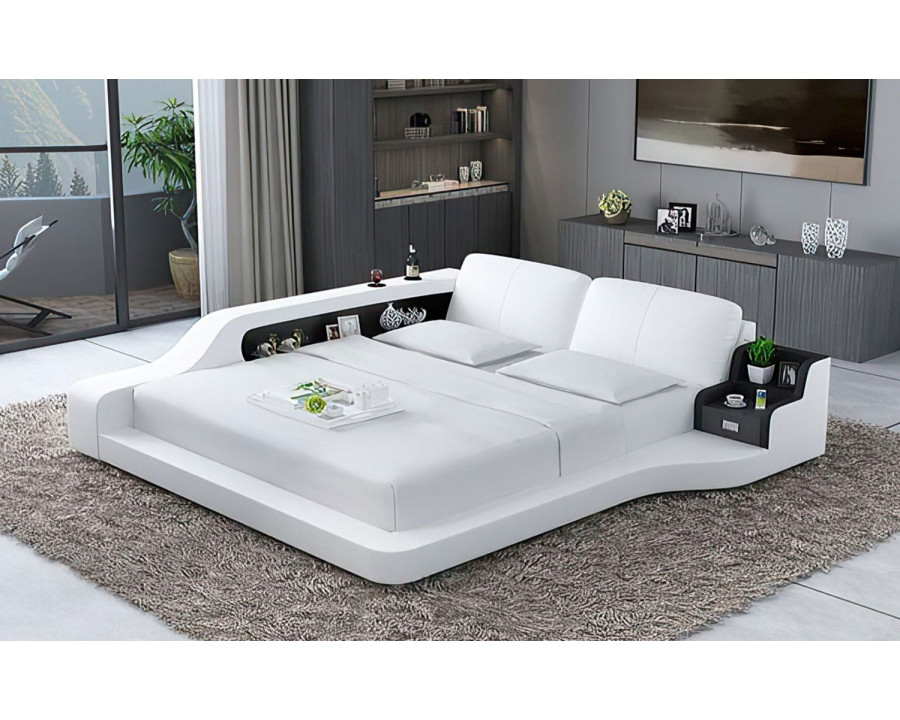 Jubilee Mcguire Queen Size Right Hand Facing Bed with Storage - White/Black, Bonded Leather