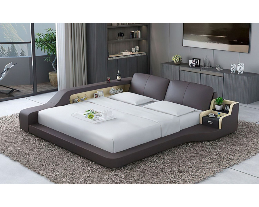 Jubilee Mcguire Queen Size Left Hand Facing Bed with Storage - Dark Brown/Beige, Bonded Leather