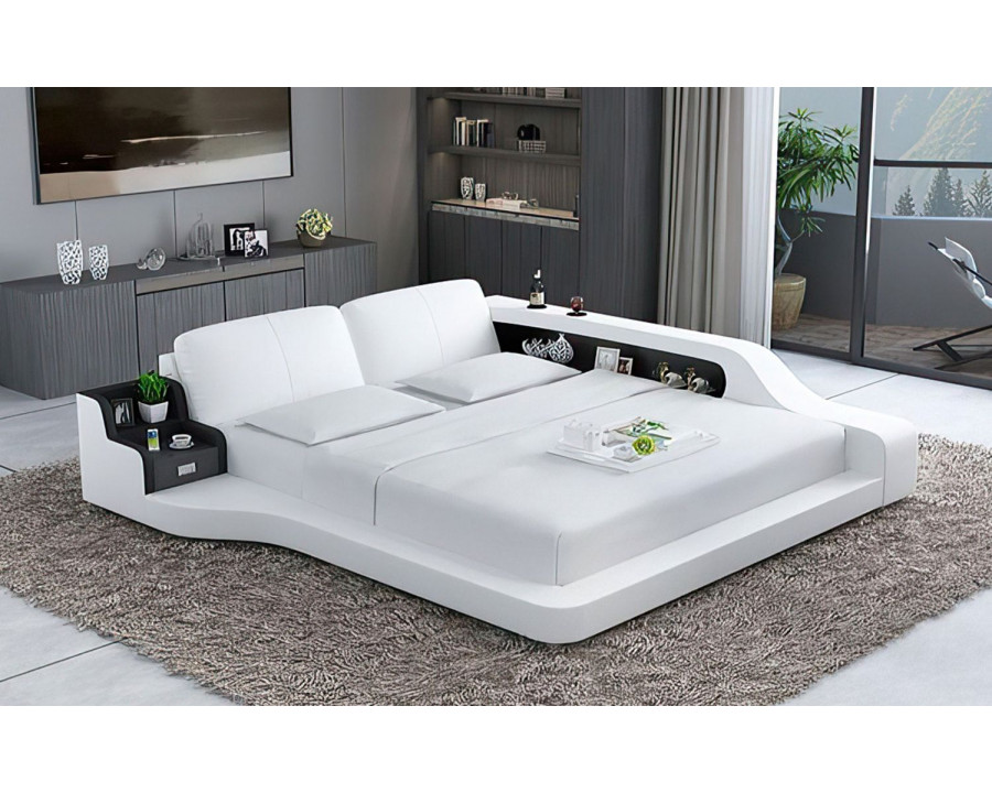 Jubilee Mcguire King Size Right Hand Facing Bed with Storage - White/Black, Bonded Leather