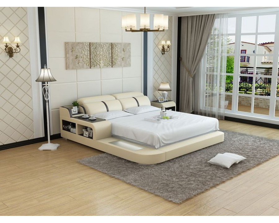 Jubilee Nasir Queen Size Left Hand Facing Bed - Beige/Dark Brown, Bonded Leather