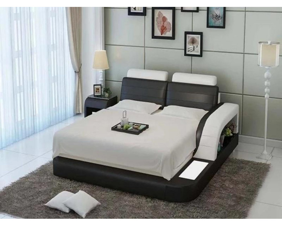 Jubilee Nathanson Queen Size Left Hand Facing Bed with Storage - Black/White, Bonded Leather