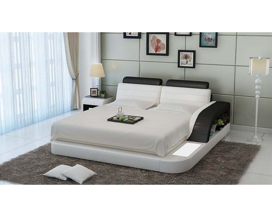 Jubilee Nathanson Queen Size Left Hand Facing Bed with Storage - White/Black, Bonded Leather