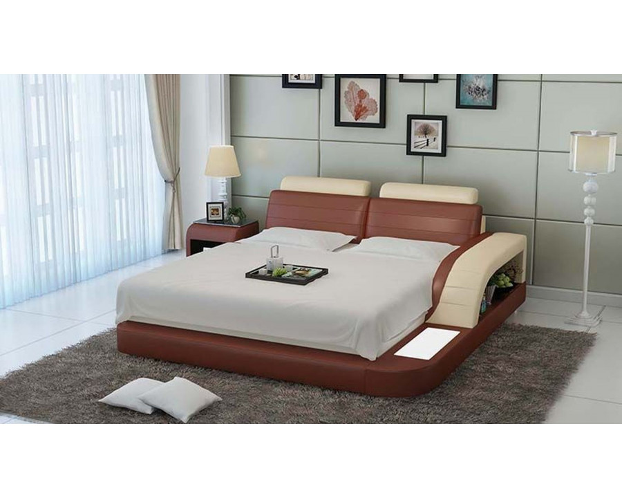 Jubilee Nathanson Queen Size Left Hand Facing Bed with Storage - Brown/Beige, Bonded Leather