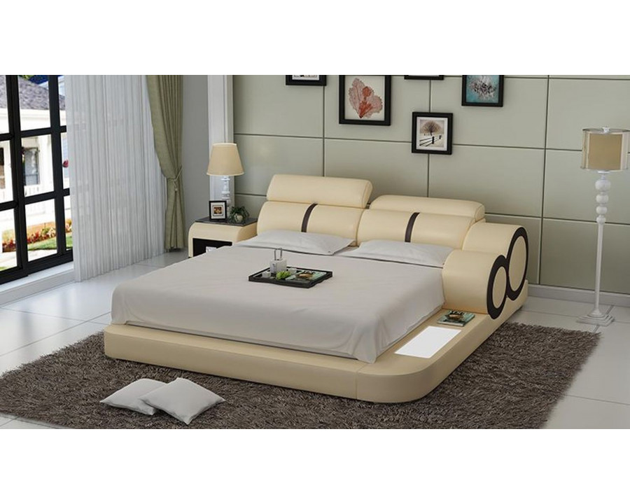 Jubilee Soleia Queen Size Right Hand Facing Bed with Adjustable Headrest - Beige/Dark Brown, Bonded Leather