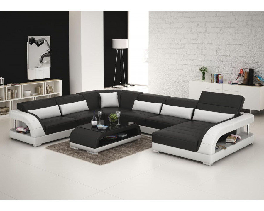 Jubilee Copenhagen Modern Right Hand Facing Sectional - Black/White, Italian Top Grain Leather