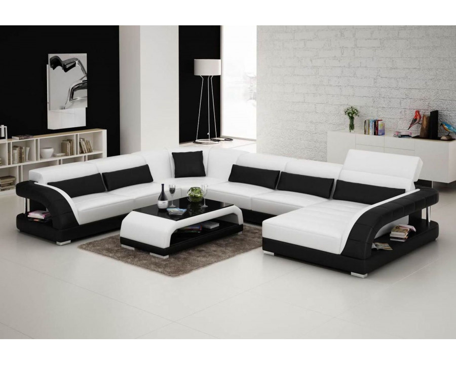 Jubilee Copenhagen Modern Right Hand Facing Sectional with Coffee Table - White/Black, Bonded Leather