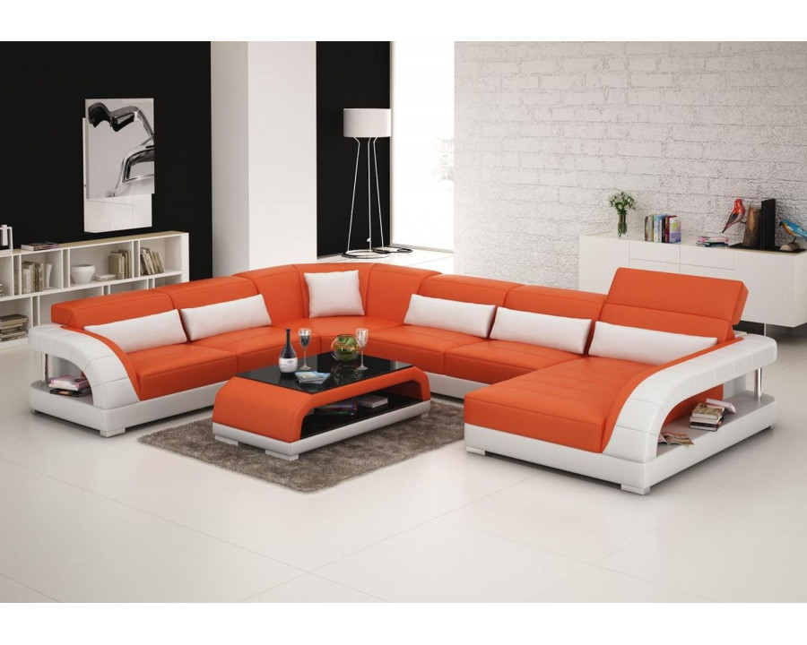 Jubilee Copenhagen Modern Right Hand Facing Sectional with Coffee Table - Orange/White, Bonded Leather