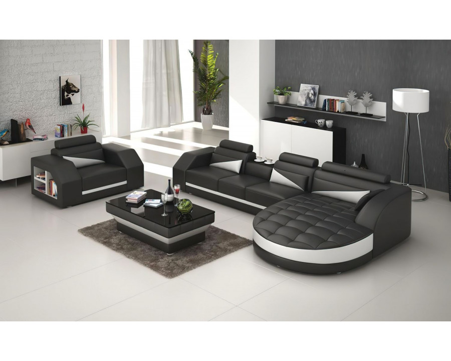 Jubilee Lonsdale Right Hand Facing Sectional with Shape Chaise - Black/White, Bonded Leather