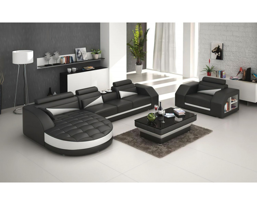 Jubilee Lonsdale Left Hand Facing Sectional with Shape Chaise - Black/White, Bonded Leather