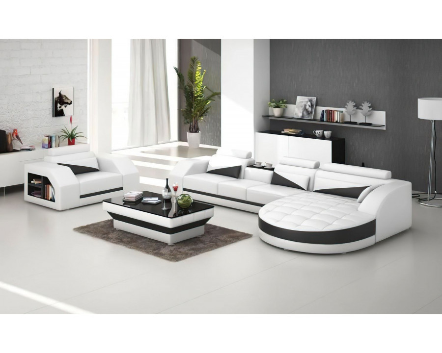 Jubilee Lonsdale Right Hand Facing Sectional with Shape Chaise - White/Black, Bonded Leather