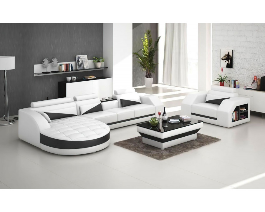 Jubilee Lonsdale Left Hand Facing Sectional with Shape Chaise - White/Black, Bonded Leather