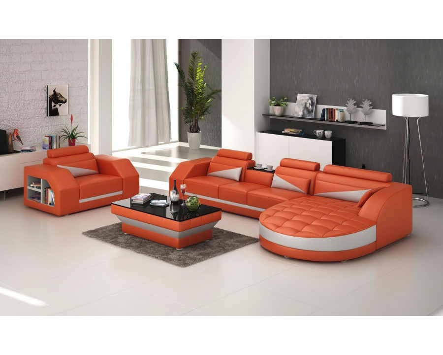 Jubilee Lonsdale Right Hand Facing Sectional with Shape Chaise - Orange/White, Bonded Leather