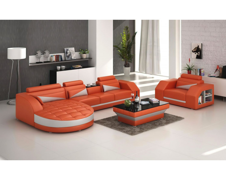 Jubilee Lonsdale Left Hand Facing Sectional with Shape Chaise - Orange/White, Bonded Leather