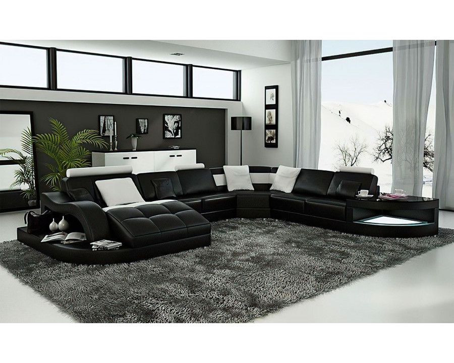 Jubilee Navasota Large Left Hand Facing Sectional with Shape Chaise - Black/White, Bonded Leather