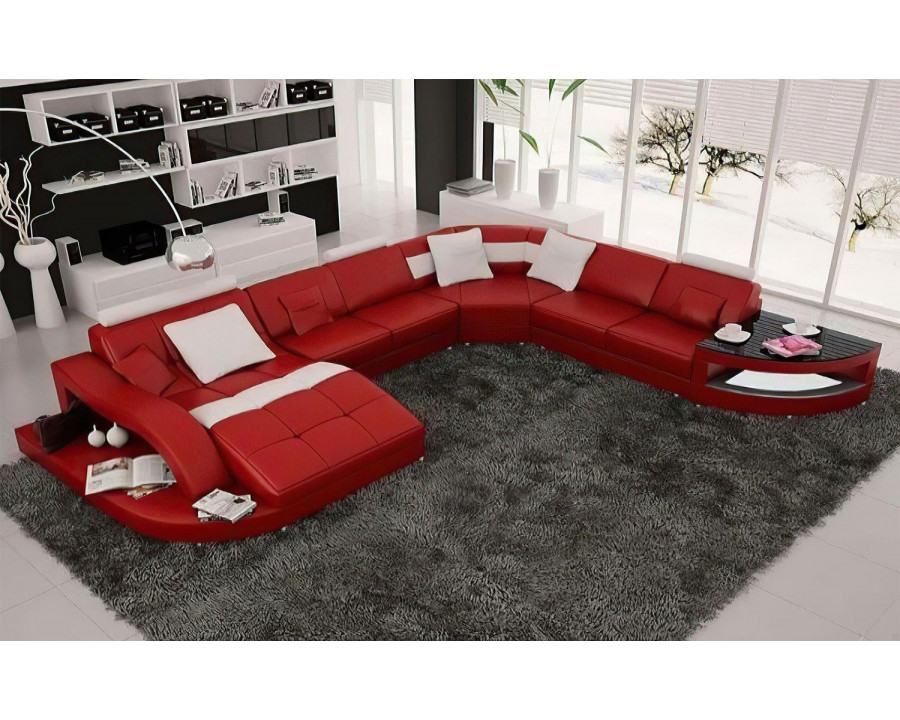 Jubilee Navasota Large Left Hand Facing Sectional with Shape Chaise - Red/White, Bonded Leather