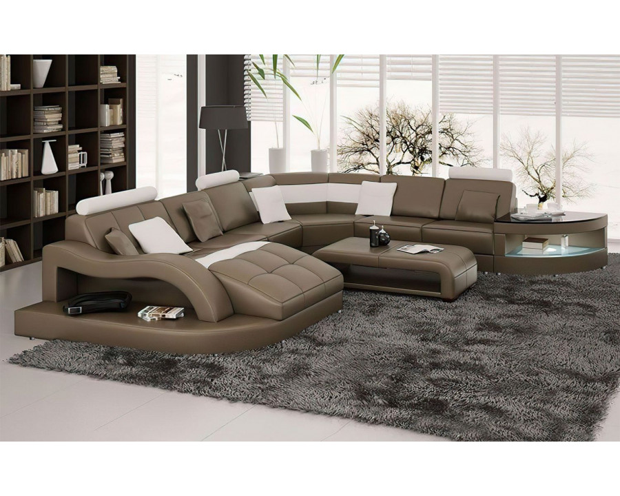 Jubilee Navasota Large Left Hand Facing Sectional with Shape Chaise - Brown/White, Bonded Leather