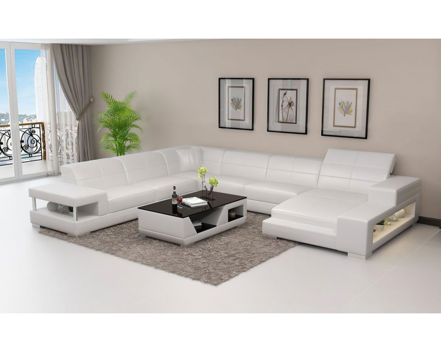 Jubilee Paramount Left Hand Facing Sectional with Led - White, Bonded Leather