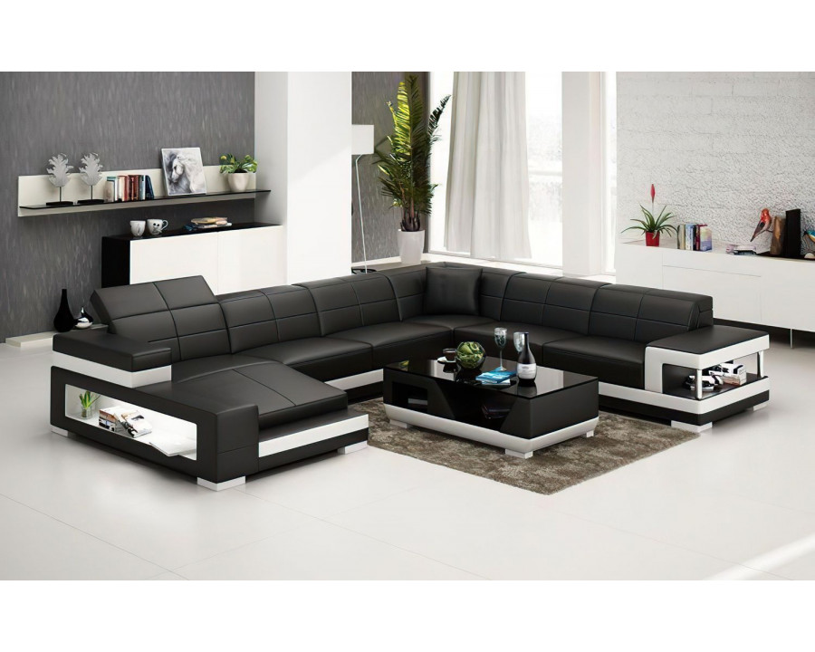 Jubilee Paramount Left Hand Facing Sectional with Led - Black/White, Bonded Leather