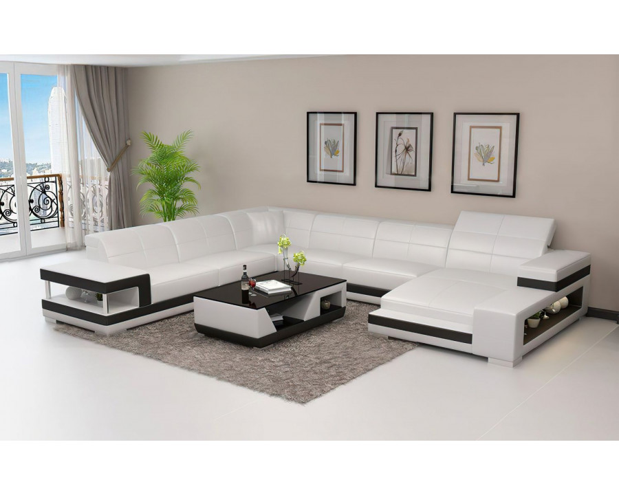 Jubilee Paramount Left Hand Facing Sectional with Led - White/Black, Bonded Leather