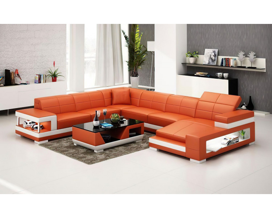 Jubilee Paramount Left Hand Facing Sectional with Led - Orange/White, Bonded Leather