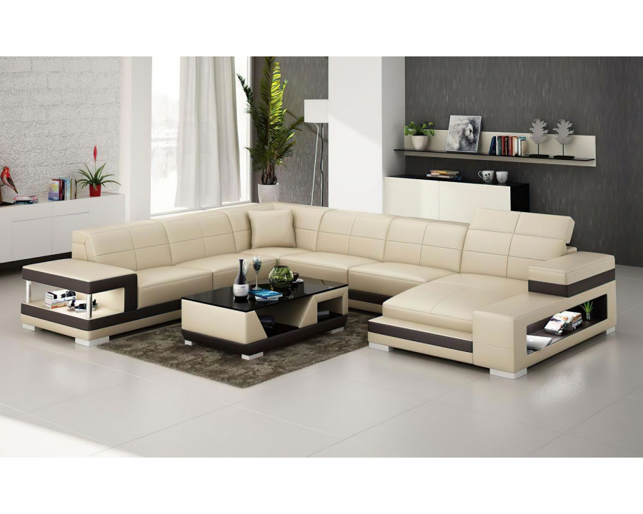 Jubilee Paramount Left Hand Facing Sectional with Led - Beige/Dark Brown, Bonded Leather