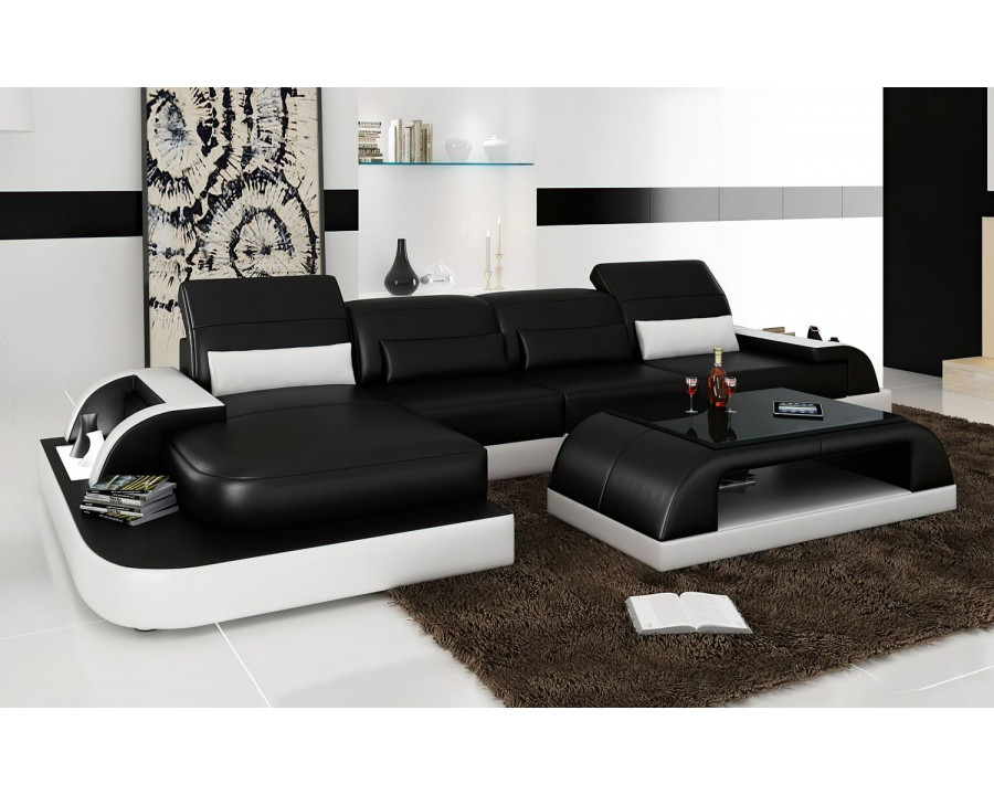 Jubilee Brosnan Left Hand Facing Sectional with Led - Black/White, Bonded Leather