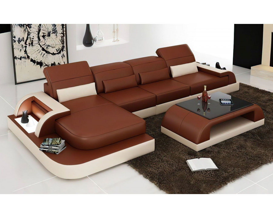 Jubilee Brosnan Left Hand Facing Sectional with Led - Brown/Beige, Bonded Leather