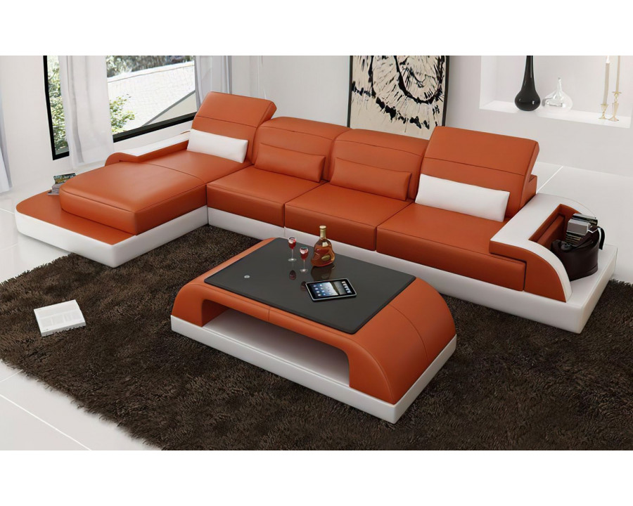 Jubilee Brosnan Left Hand Facing Sectional with Led - Orange/White, Bonded Leather