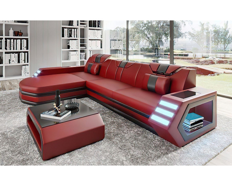 Jubilee Stebbins Modern Left Hand Facing Sectional with Chaise - Red/Black, Bonded Leather