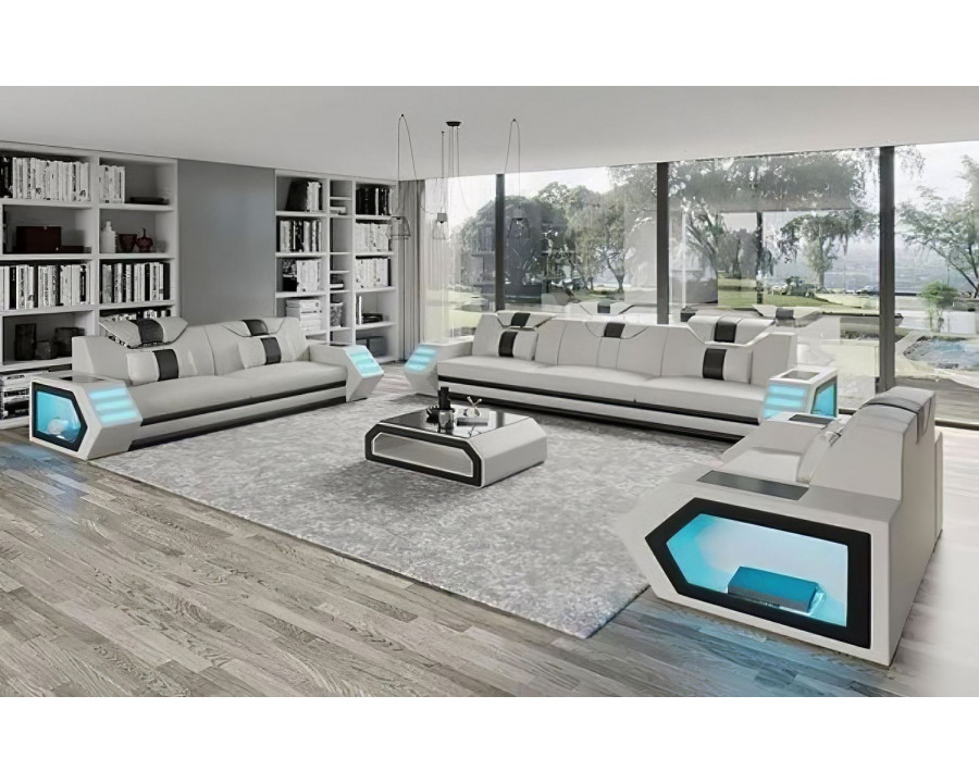 Jubilee Steffi Sofa Set with Led - White/Black, Bonded Leather