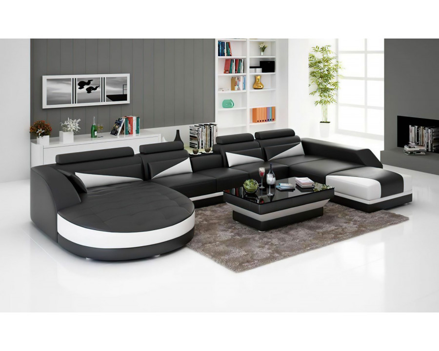 Jubilee Lilo Left Hand Facing Sectional with Shape Chaise - Black/White, Bonded Leather