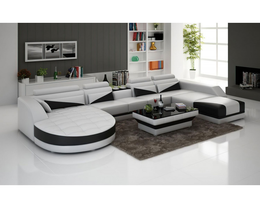 Jubilee Lilo Left Hand Facing Sectional with Shape Chaise - White/Black, Bonded Leather