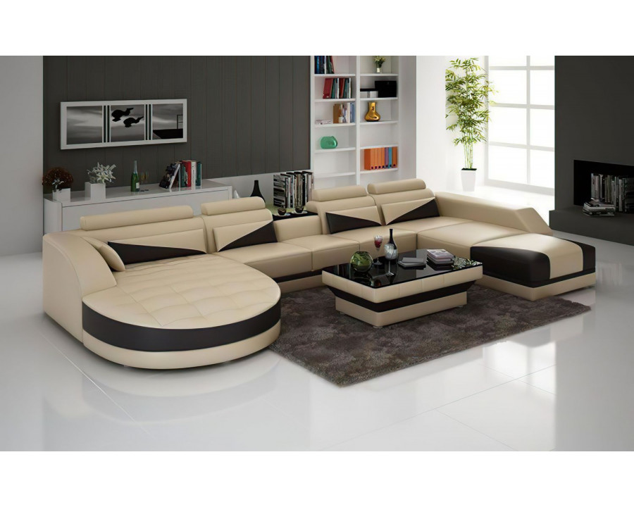 Jubilee Lilo Left Hand Facing Sectional with Shape Chaise - Beige/Dark Brown, Bonded Leather