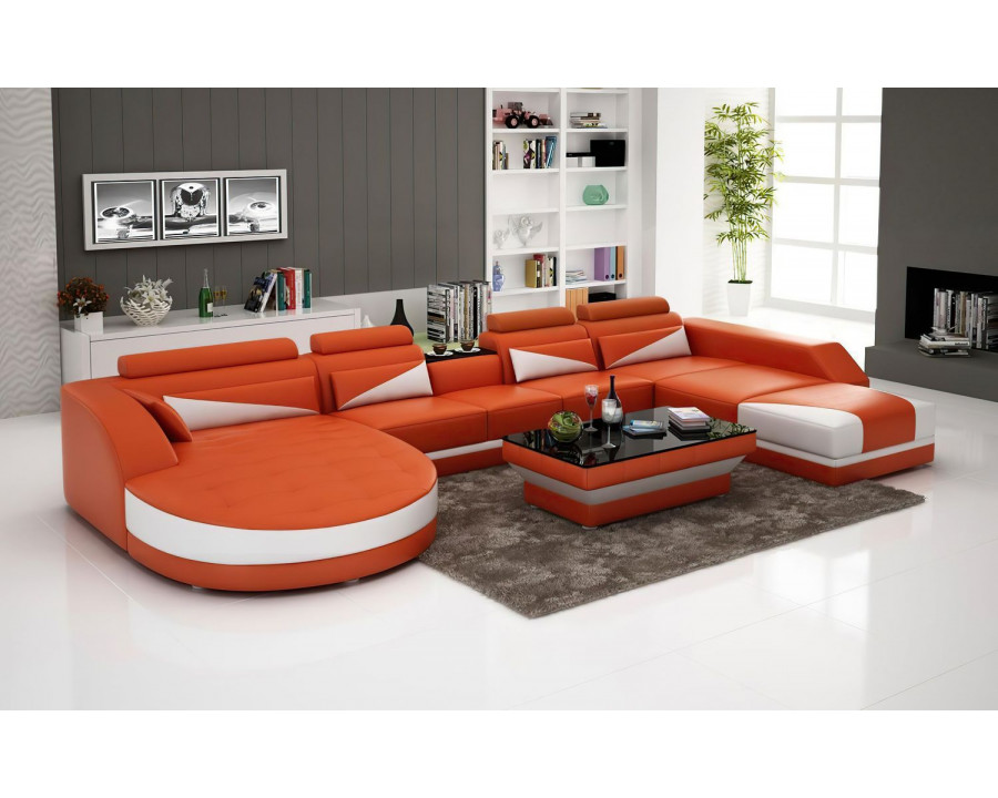 Jubilee Lilo Left Hand Facing Sectional with Shape Chaise - Orange/White, Bonded Leather