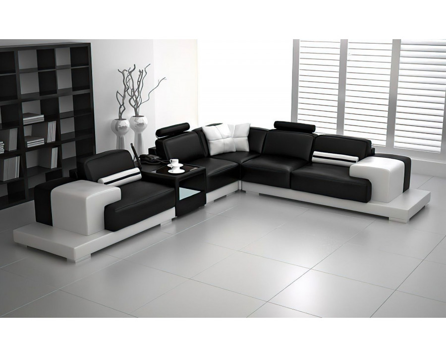 Jubilee Shahzaib Left Hand Facing Sectional with Console - Black/White, Bonded Leather