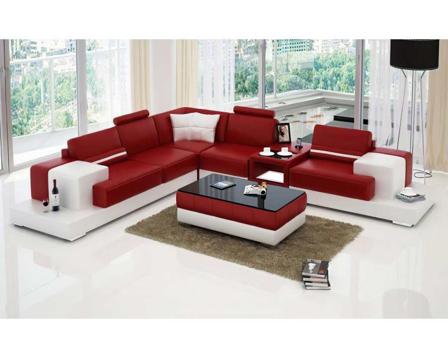 Jubilee Shahzaib Left Hand Facing Sectional with Console - Red/White, Bonded Leather