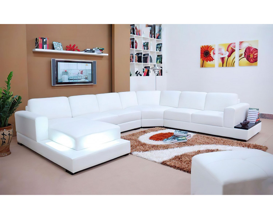 Jubilee Spencer Left Hand Facing Sectional with Led - White, Bonded Leather