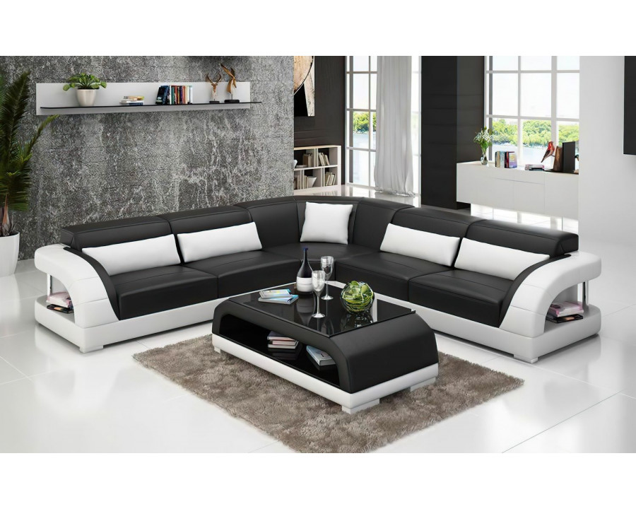 Jubilee Verger Modern Sectional with Shelving - Black/White, Bonded Leather