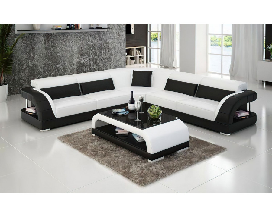 Jubilee Verger Modern Sectional with Shelving - White/Black, Bonded Leather